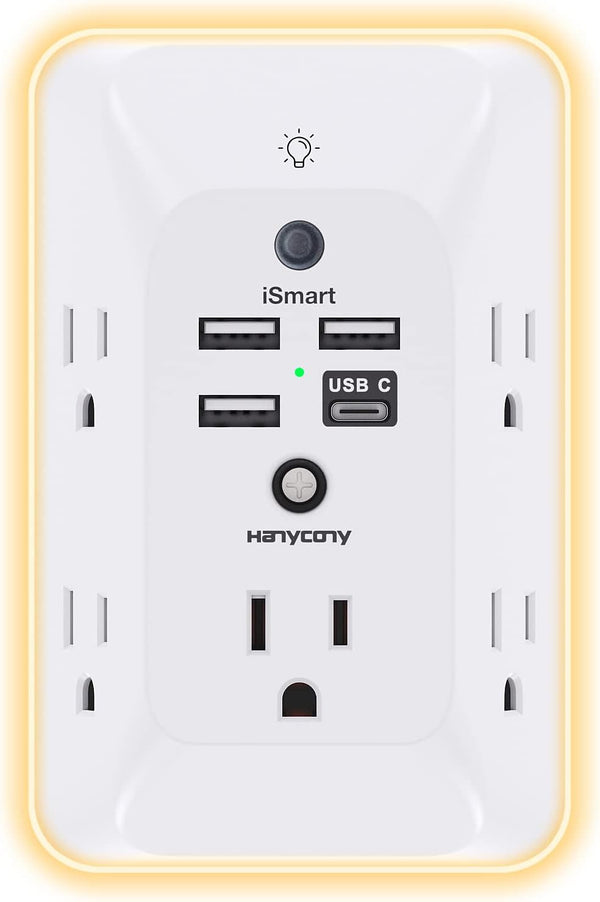 Outlet Extender with Night Light,  Multi Plug Outlet, USB Wall Charger Surge Protector 4 USB Ports(1 USB C), Power Strip Electrical Outlet Splitter Expander for Home Office Dorm Room, ETL
